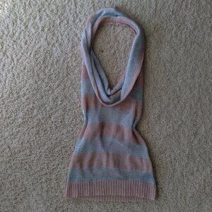 Vintage Y2K Bebe Pink and Silver Sheer Knit Cowl Neck Halter Top Low Back Size M